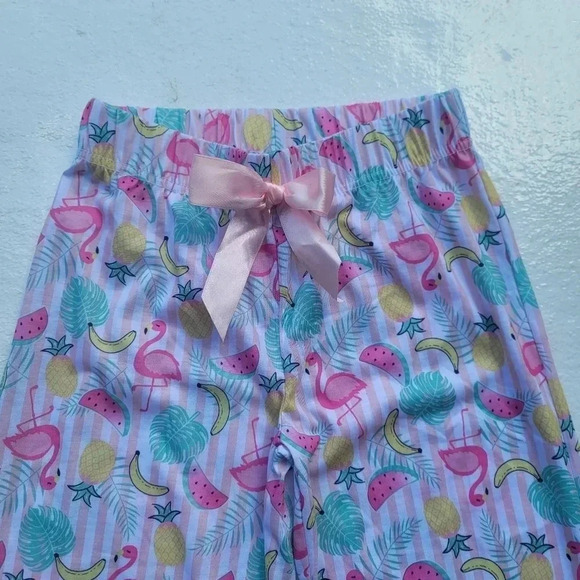 Sleep On It Pajama Pants S (7/8) Multicolor Tropical Pink Girl's Elastic Waist - Picture 6 of 9